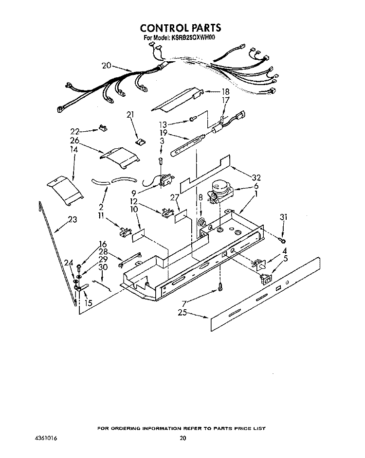 CONTROL Diagram and Parts List for KSRB25QXWH00  KitchenAid Refrigerator