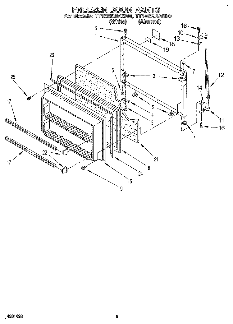 FREEZER DOOR Diagram and Parts List for TT18EKRAN00  Whirlpool Refrigerator