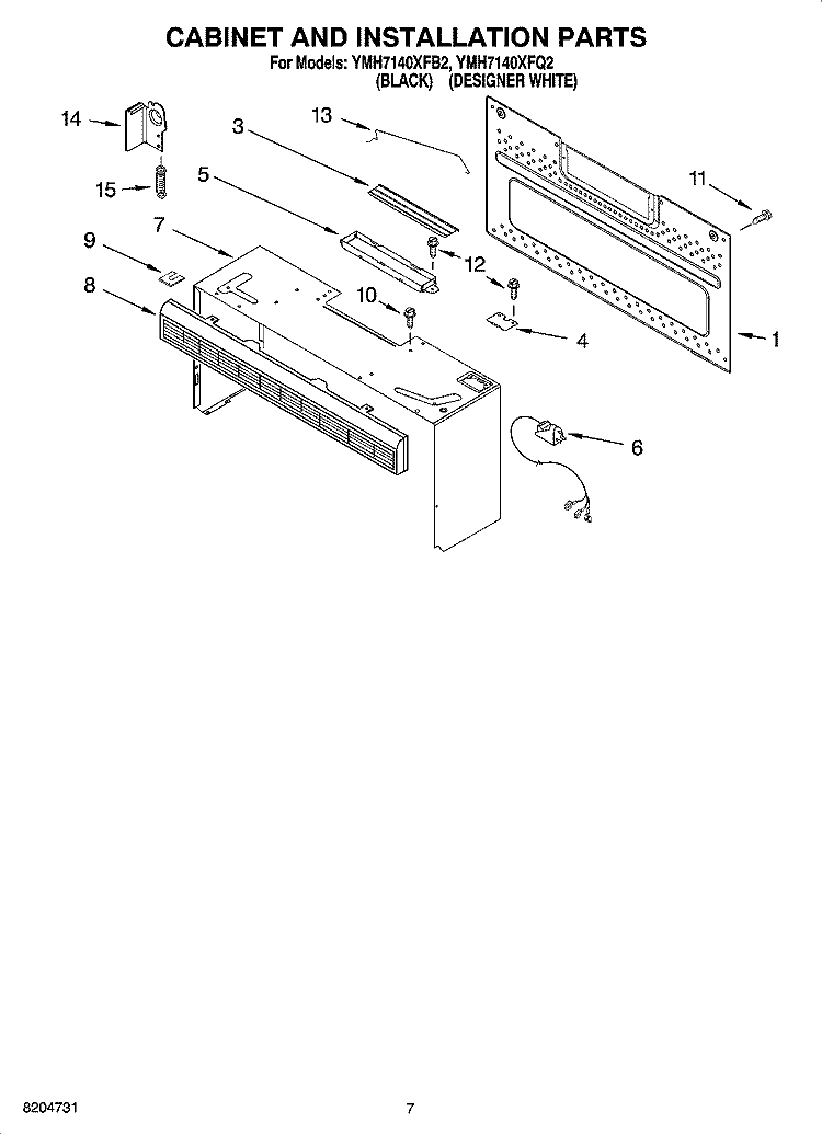 CABINET AND INSTALLATION PARTS Diagram and Parts List for YMH7140XFB2  Whirlpool Microwave
