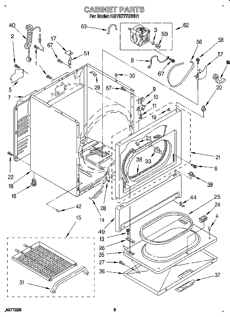 CABINET Diagram and Parts List for KGYE777BWH1  KitchenAid Dryer