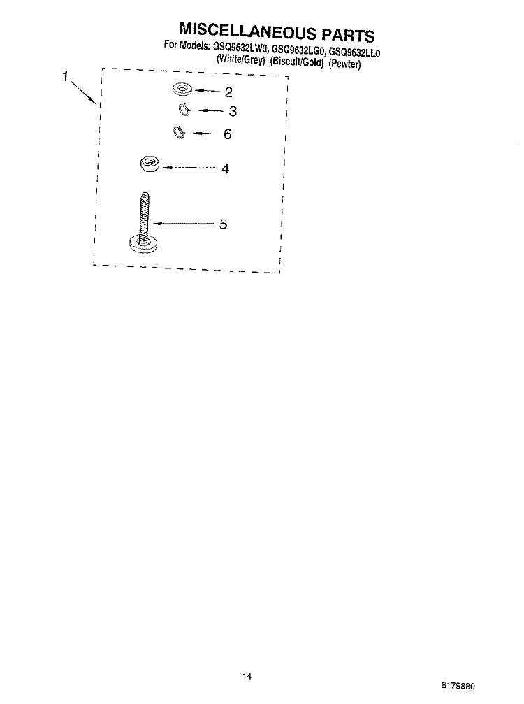 MISCELLANEOUS Diagram and Parts List for GSQ9632LL0  Whirlpool Washer