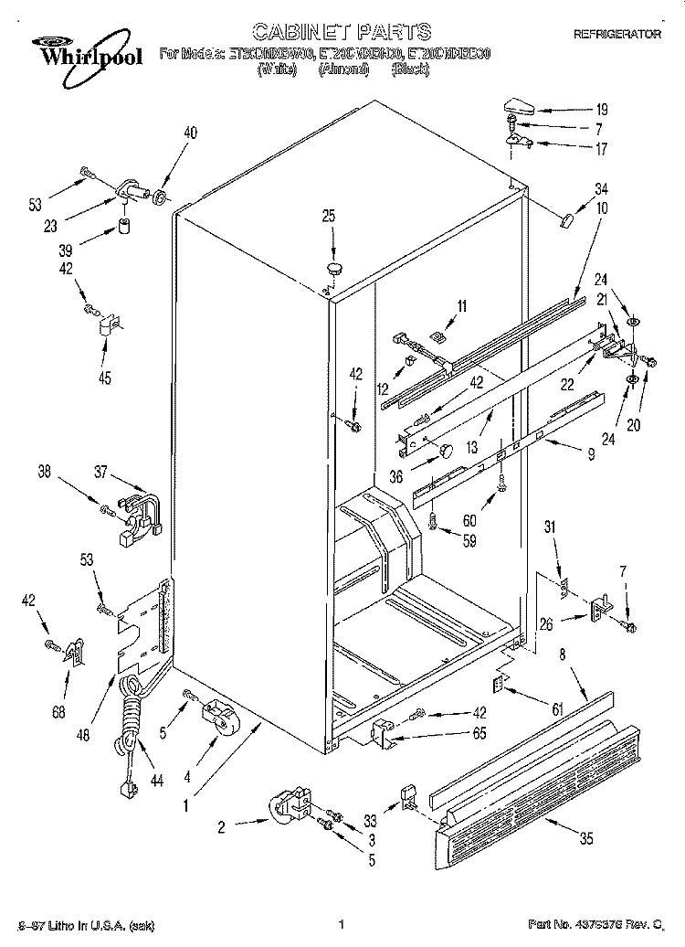 CABINET Diagram and Parts List for ET20DMXBW00  Whirlpool Refrigerator