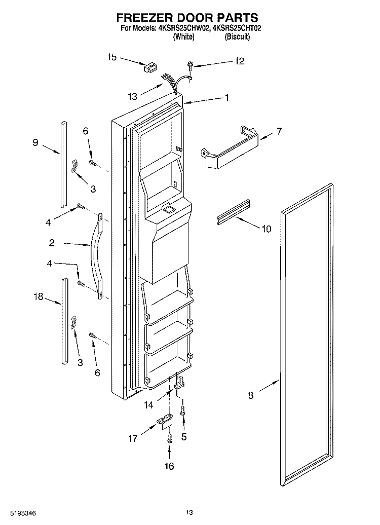 FREEZER DOOR Diagram and Parts List for 4KSRS25CHW02  KitchenAid Refrigerator