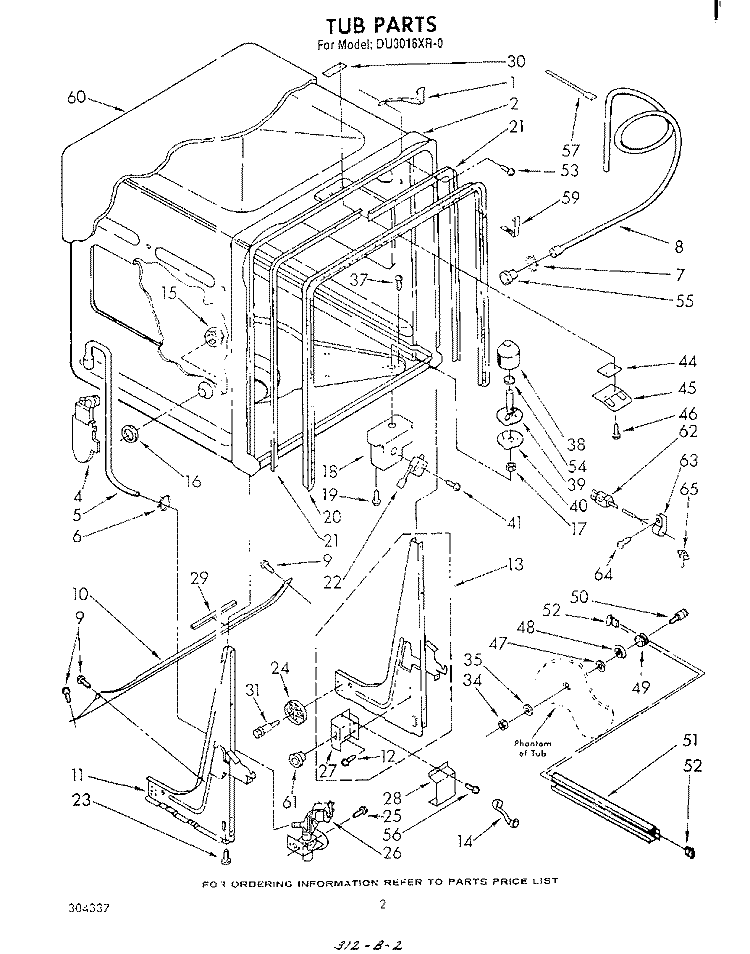 TUB Diagram and Parts List for DU3016XR0  Whirlpool Dishwasher