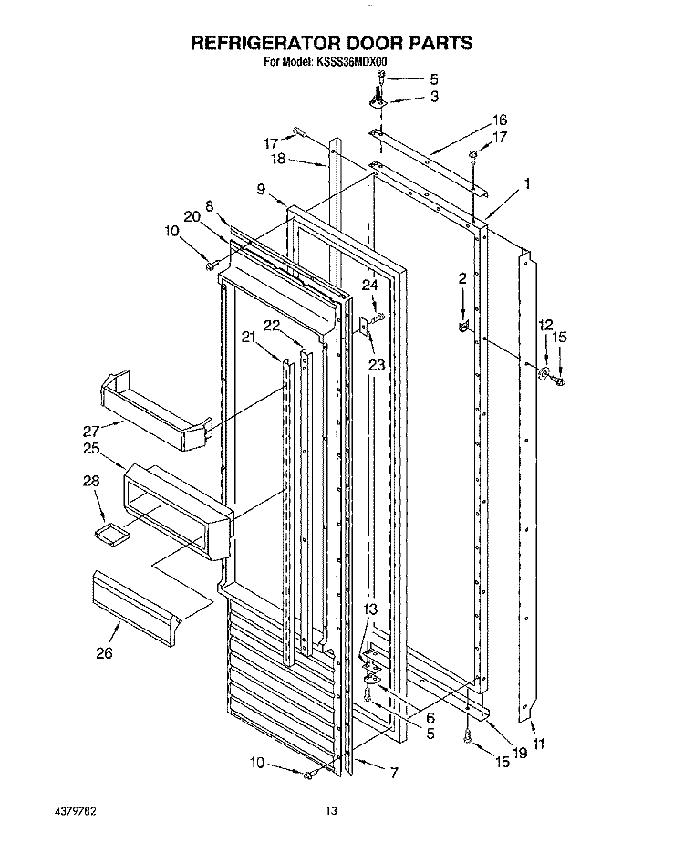 REFRIGERATOR DOOR Diagram and Parts List for KSSS36MDX00  KitchenAid Refrigerator