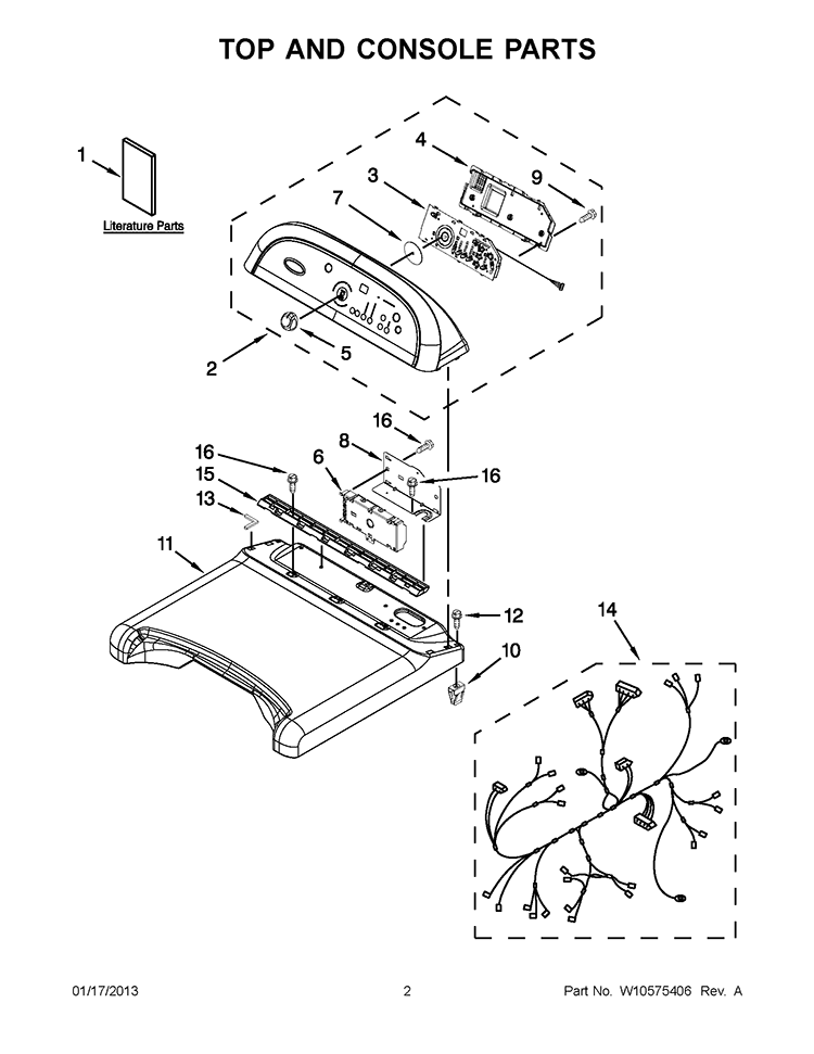 TOP AND CONSOLE PARTS Diagram and Parts List for WED8800YW2  Whirlpool Dryer