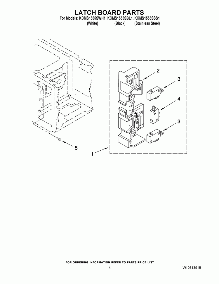 LATCH BOARD PARTS Diagram and Parts List for KCMS1555SBL1  KitchenAid Microwave