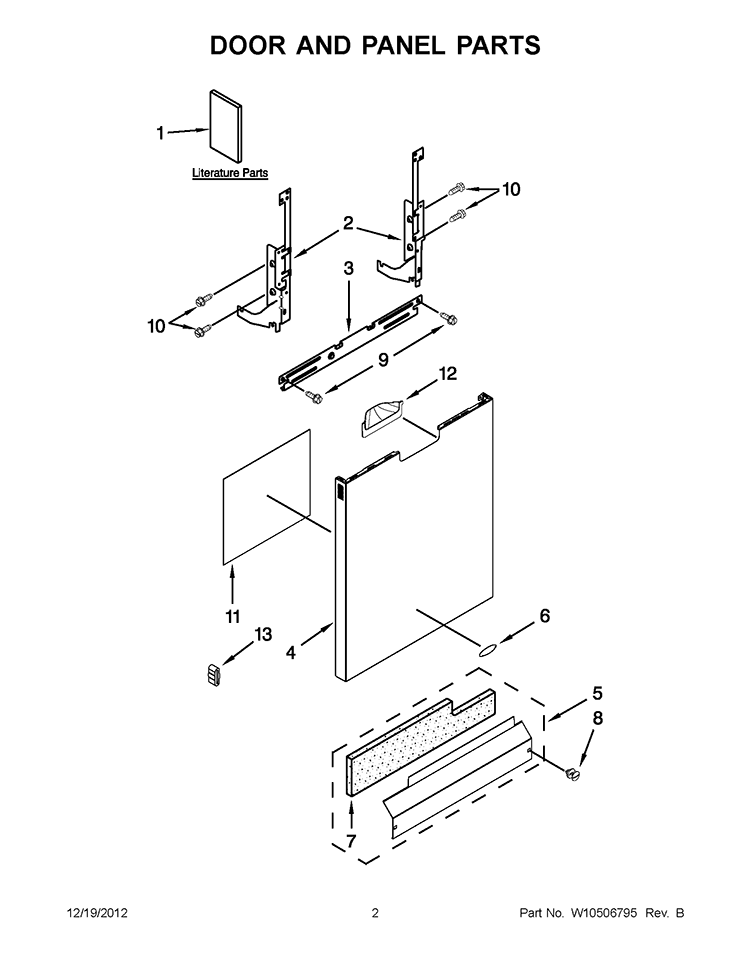 DOOR AND PANEL PARTS Diagram and Parts List for WDF530PSYB3  Whirlpool Dishwasher