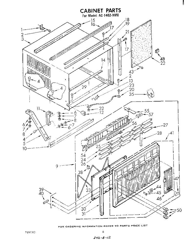 CABINET Diagram and Parts List for AC1402XM0  Whirlpool Air Conditioner