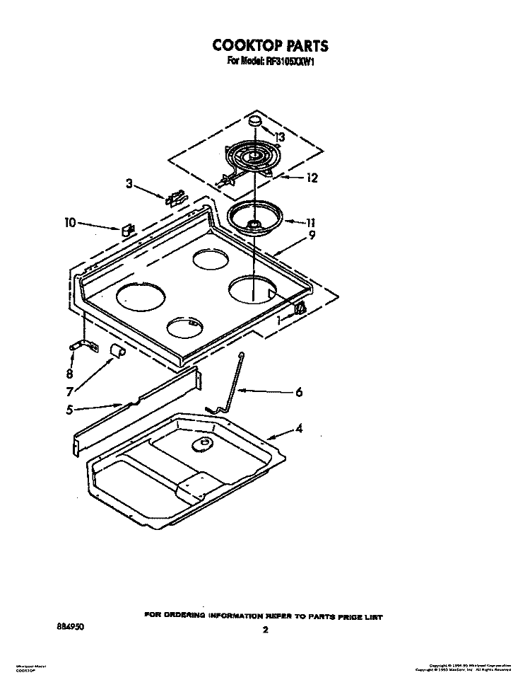 COOKTOP, LIT/OPTIONAL Diagram and Parts List for RF3105XXW1  Whirlpool Range