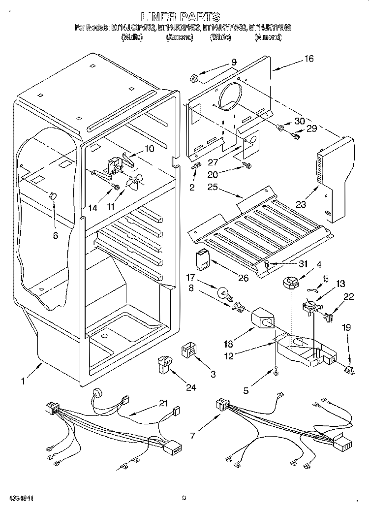 LINER, LIT/OPTIONAL Diagram and Parts List for ET14JKXFW02  Whirlpool Refrigerator