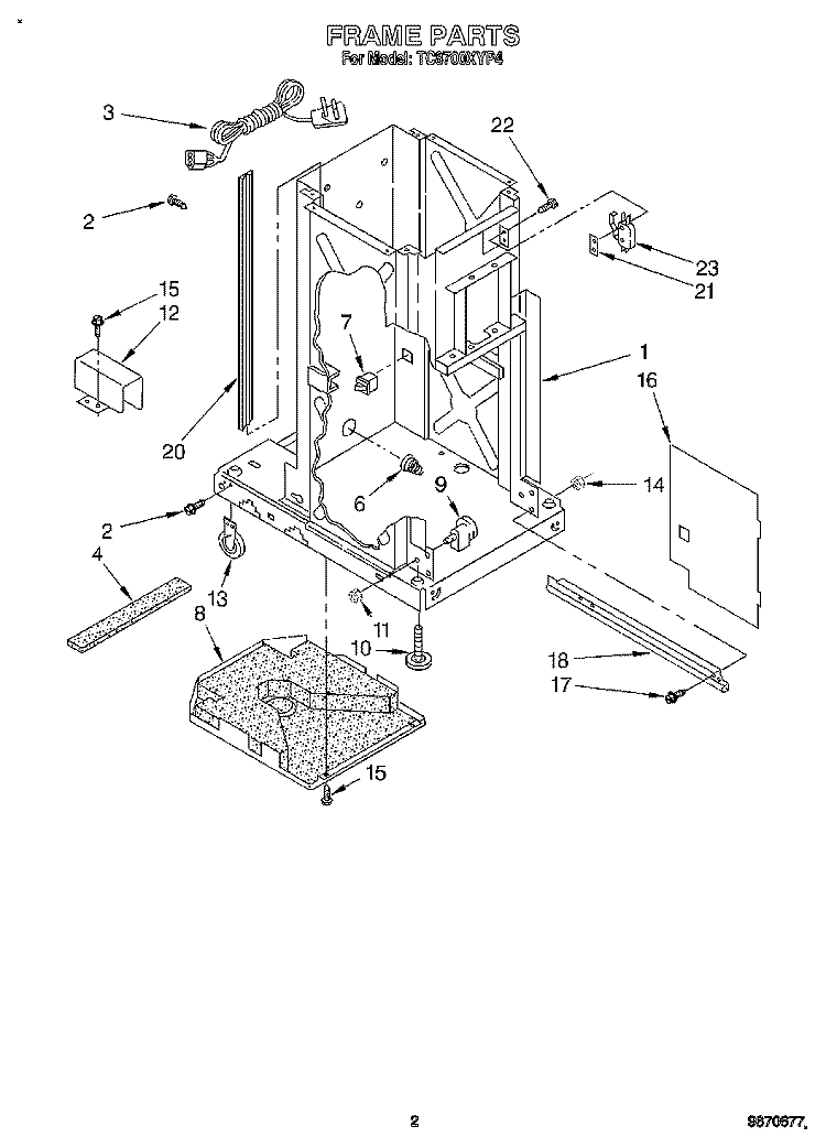 FRAME Diagram and Parts List for TC8700XYP4  Whirlpool Trash Compactor