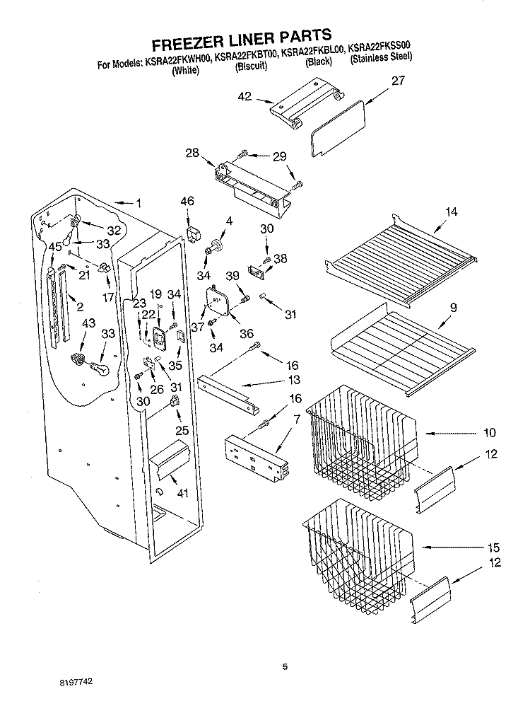 FREEZER LINER PARTS Diagram and Parts List for KSRA22FKSS00  KitchenAid Refrigerator