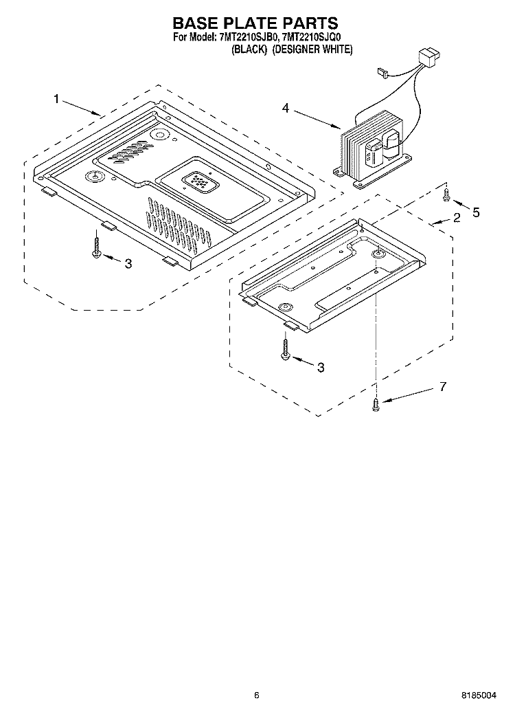 BASE PLATE Diagram and Parts List for 7MT2210SJQ0  Whirlpool Microwave