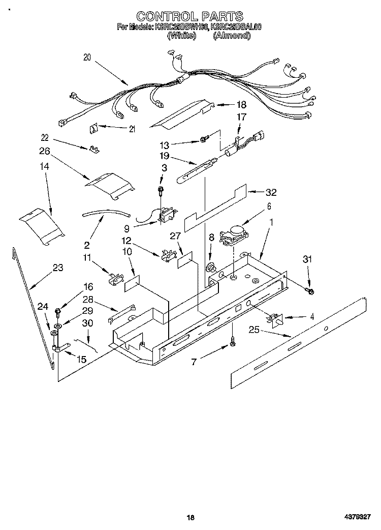 CONTROL, LIT/OPTIONAL Diagram and Parts List for KSRC25DBAL00  KitchenAid Refrigerator