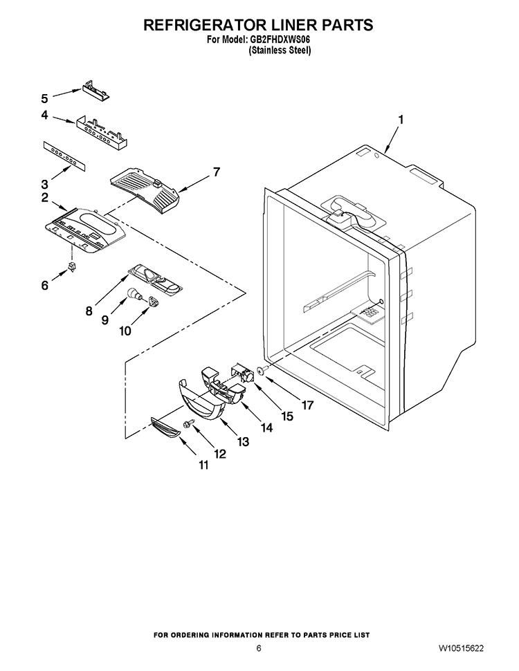 REFRIGERATOR LINER PARTS Diagram and Parts List for GB2FHDXWS06  Whirlpool Refrigerator