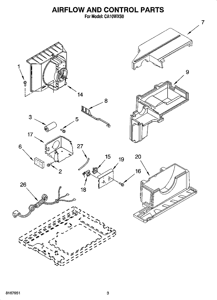 AIR FLOW AND CONTROL PARTS Diagram and Parts List for CA10WXS0  Crosley Air Conditioner