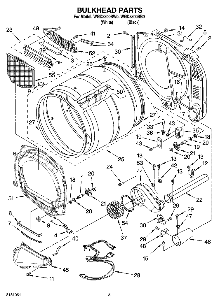 BULKHEAD PARTS Diagram and Parts List for WGD8300SB0  Whirlpool Dryer
