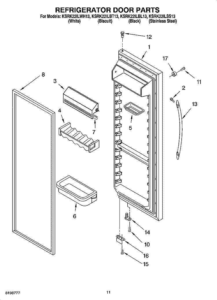 REFRIGERATOR DOOR PARTS Diagram and Parts List for KSRK22ILBL13  KitchenAid Refrigerator
