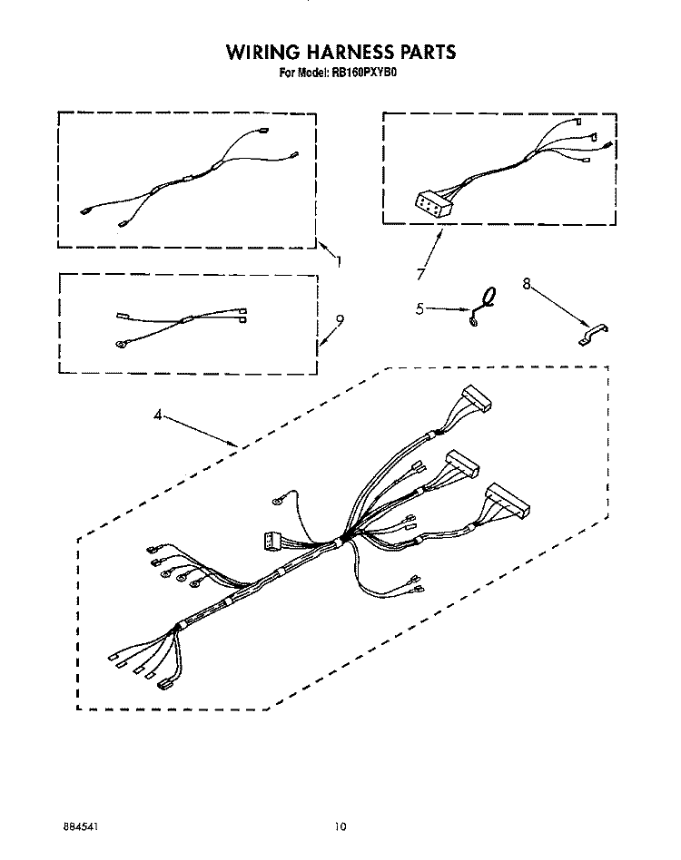 WIRING HARNESS Diagram and Parts List for RB160PXYQ0  Whirlpool Wall Oven