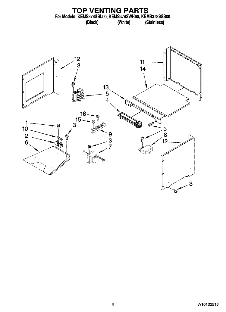 TOP VENTING PARTS Diagram and Parts List for KEMS378SBL00  KitchenAid Microwave Oven Combo