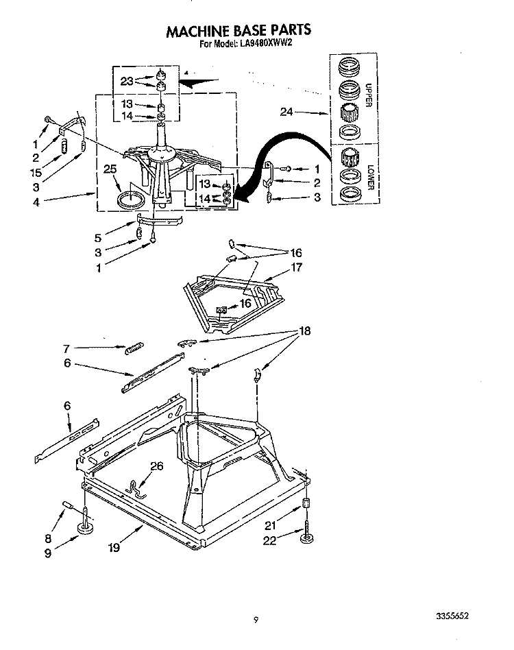 MACHINE BASE Diagram and Parts List for LA9480XWF2  Whirlpool Washer