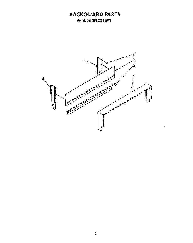 BACKGUARD Diagram and Parts List for SF302BEWW1  Whirlpool Range