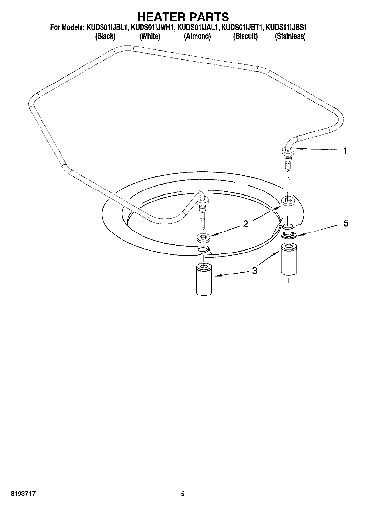 HEATER PARTS Diagram and Parts List for KUDS01IJBS1  KitchenAid Dishwasher
