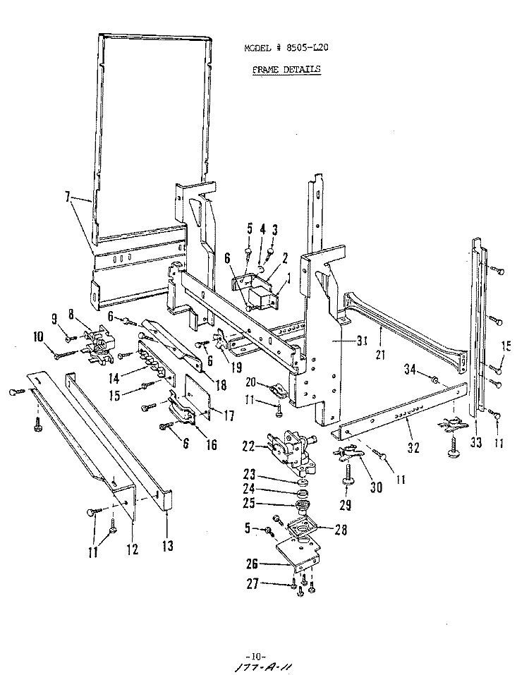 FRAME Diagram and Parts List for 8505L20  Roper Dishwasher