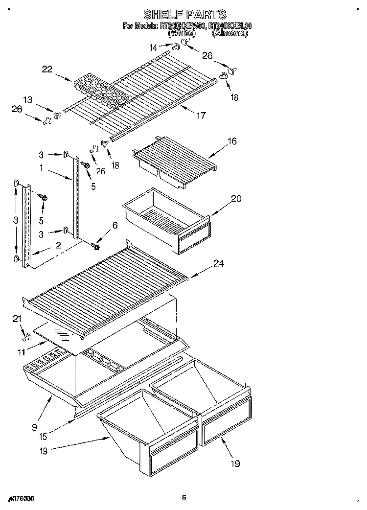 SHELF Diagram and Parts List for RT20DKXBL00  Roper Refrigerator