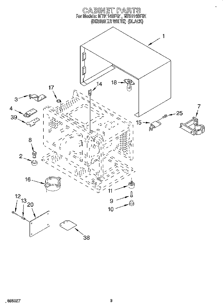 CABINET, LITERATURE Diagram and Parts List for MT9114SFB1  Whirlpool Microwave