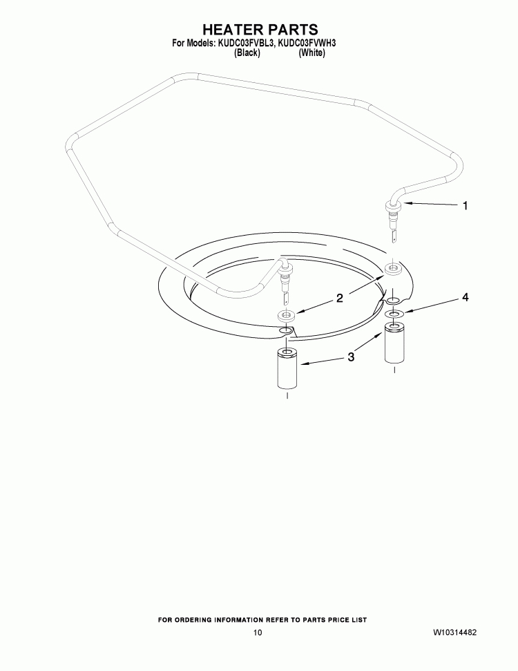 HEATER PARTS Diagram and Parts List for KUDC03FVBL3  KitchenAid Dishwasher