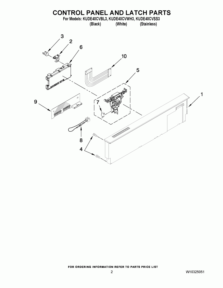 CONTROL PANEL AND LATCH PARTS Diagram and Parts List for KUDE40CVWH3  KitchenAid Dishwasher