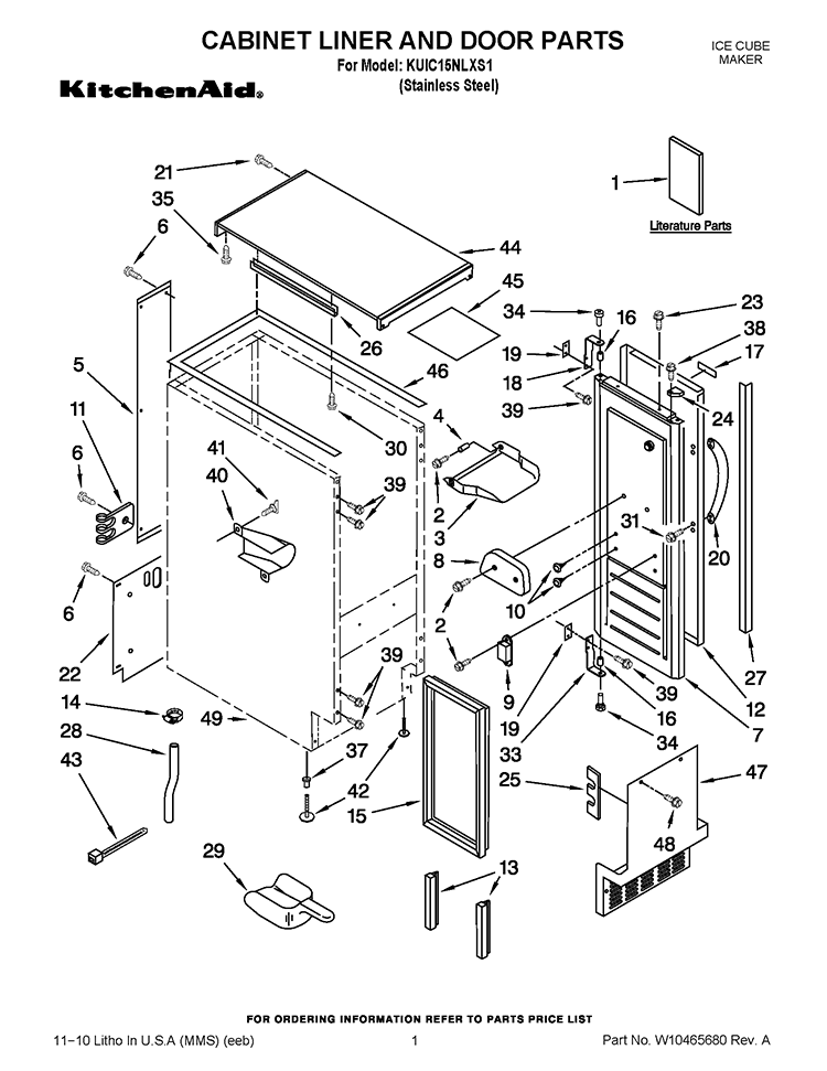CABINET LINER AND DOOR PARTS Diagram and Parts List for KUIC15NLXS1  KitchenAid Ice Maker