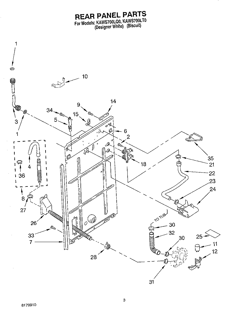 REAR PANEL Diagram and Parts List for KAWS700LQ0  KitchenAid Washer