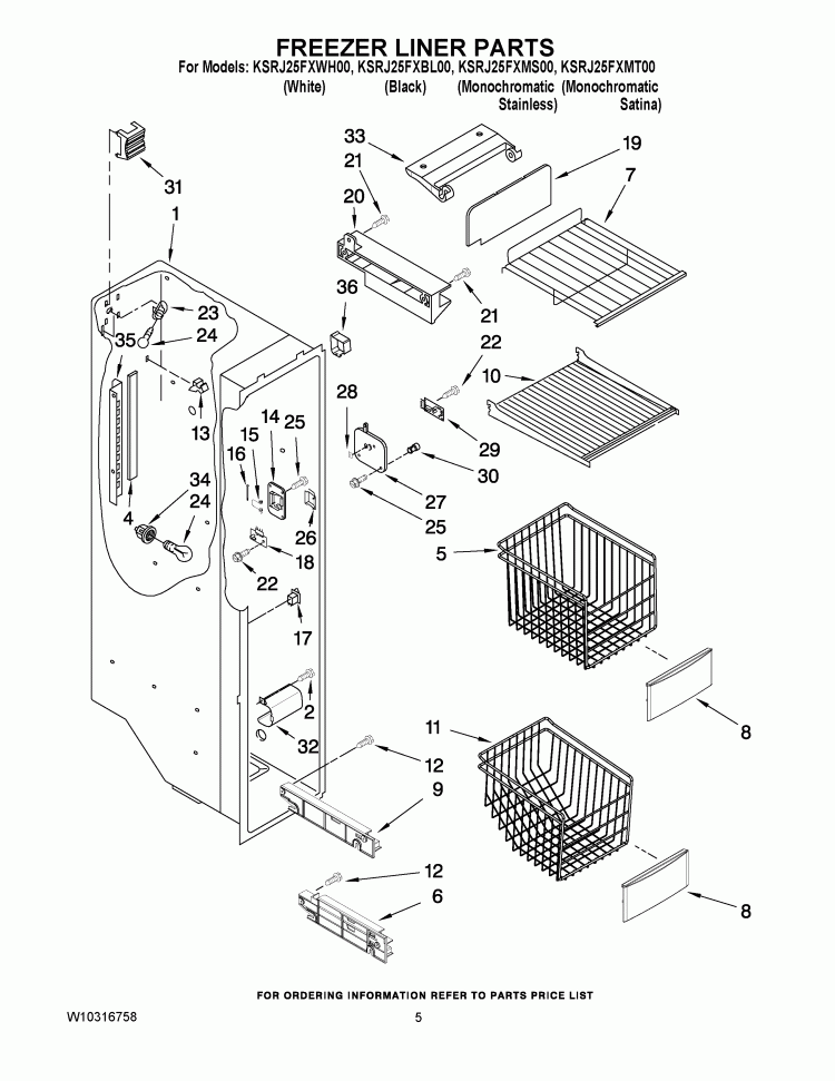 FREEZER LINER PARTS Diagram and Parts List for KSRJ25FXMT00  KitchenAid Refrigerator