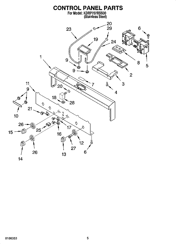 CONTROL PANEL PARTS Diagram and Parts List for KDRP707RSS00  KitchenAid Range