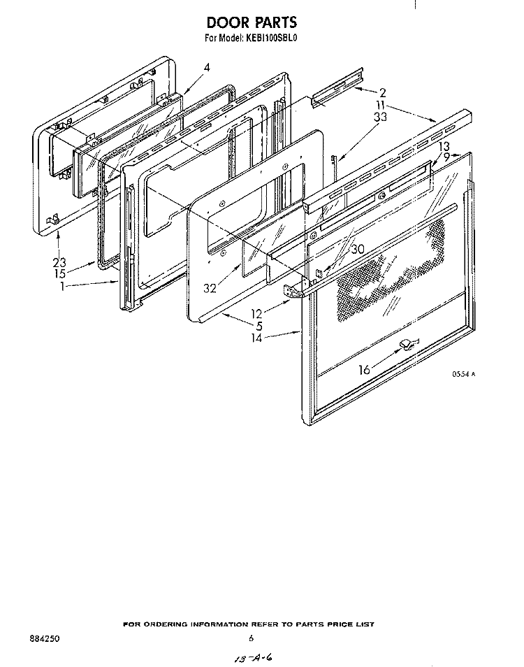 DOOR Diagram and Parts List for KEBI100SBL0  KitchenAid Wall Oven