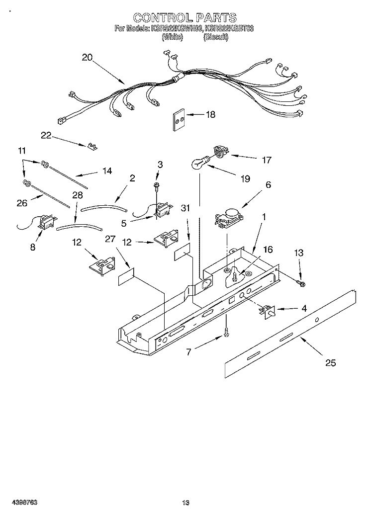 CONTROL, OPTIONAL Diagram and Parts List for KSRS22KGWH03  KitchenAid Refrigerator