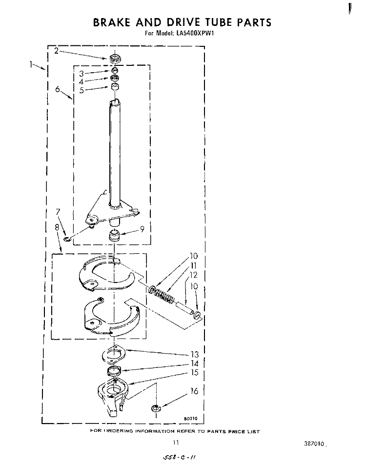 BRAKE AND DRIVE TUBE Diagram and Parts List for LA5400XPW1  Whirlpool Washer