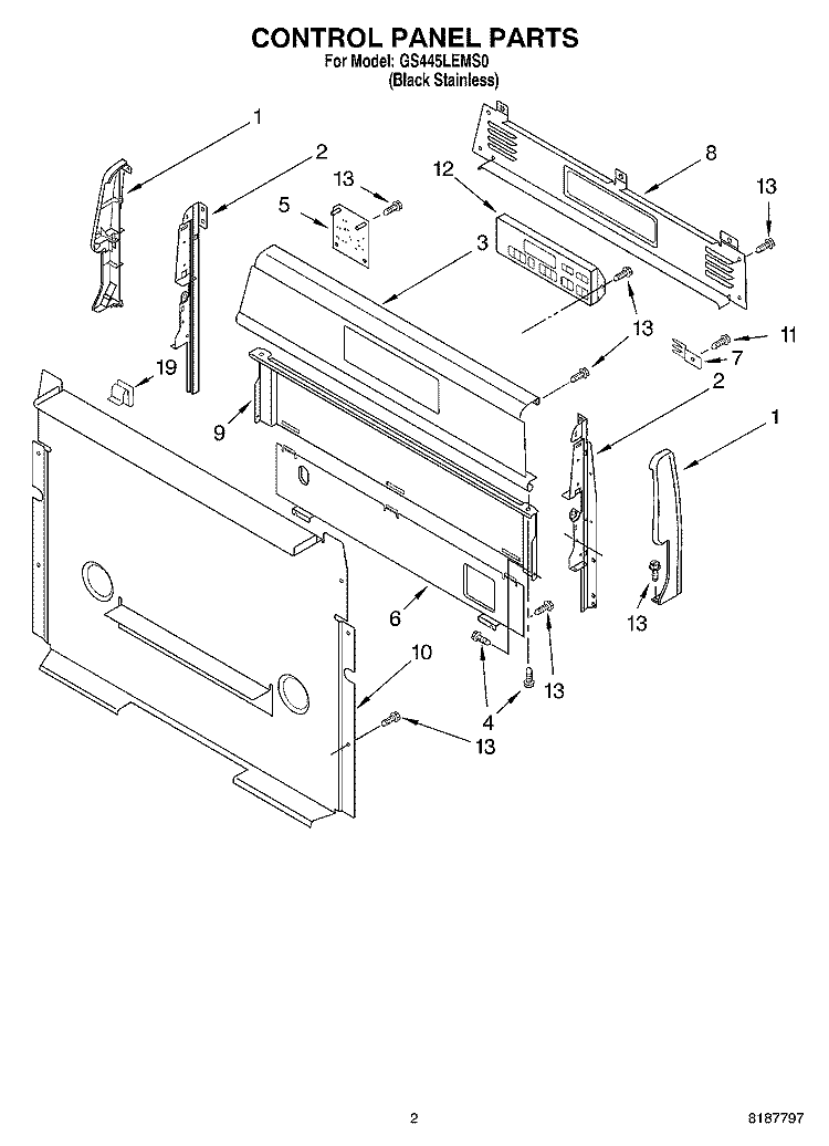 CONTROL PANEL PARTS Diagram and Parts List for GS445LEMS0  Whirlpool Range
