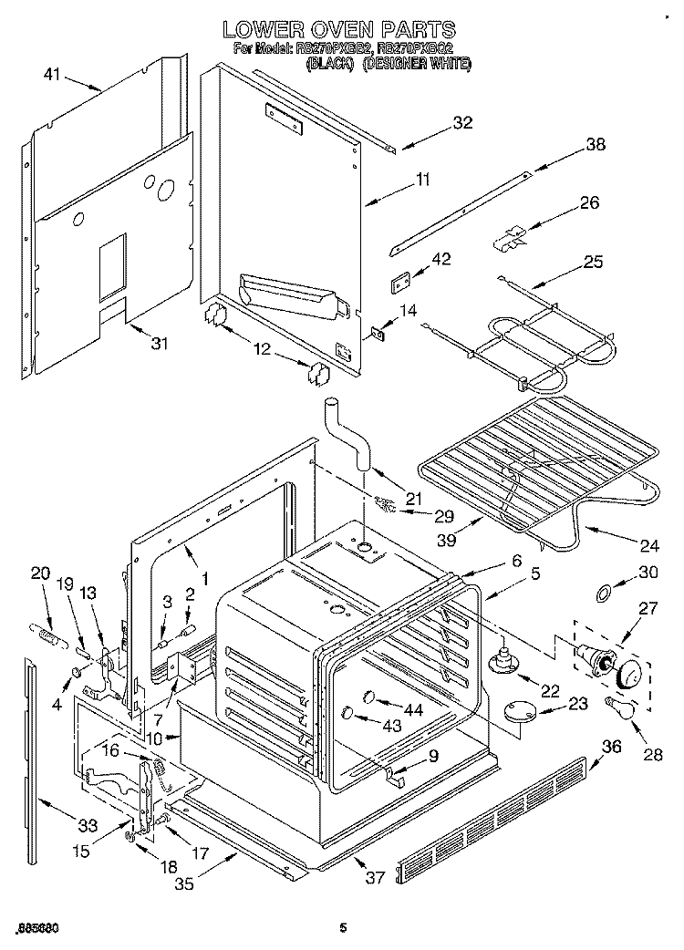 LOWER OVEN Diagram and Parts List for RB270PXBQ2  Whirlpool Wall Oven