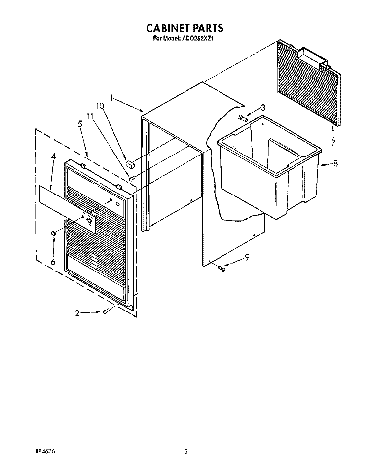 CABINET, LIT/OPTIONAL Diagram and Parts List for AD0252XZ1  Whirlpool Dehumidifier