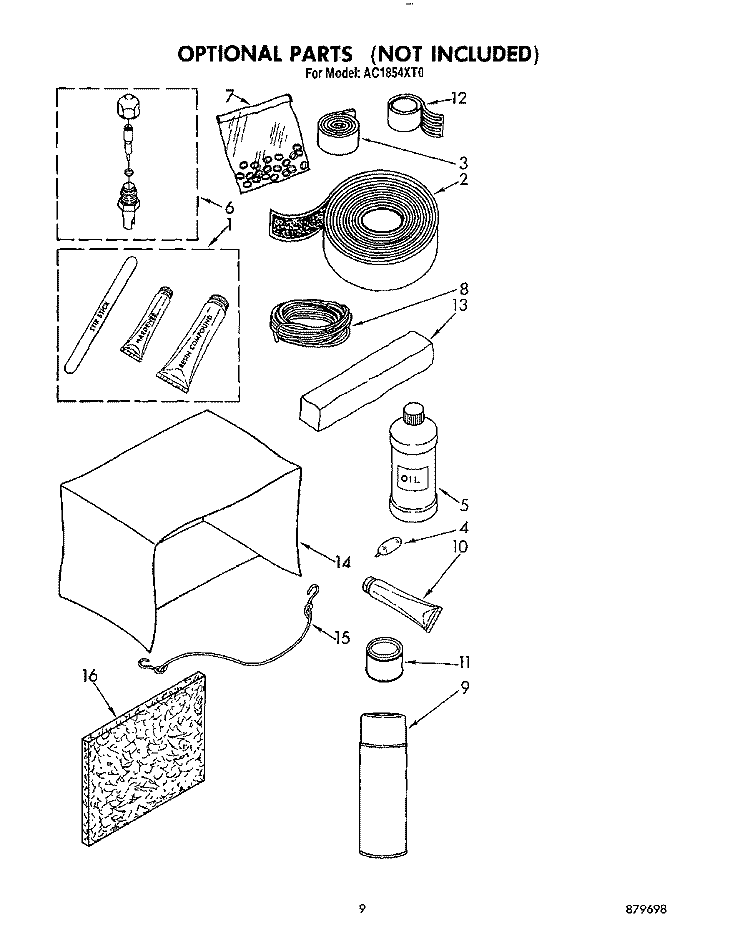 OPTIONAL Diagram and Parts List for AC1854XT0  Whirlpool Air Conditioner