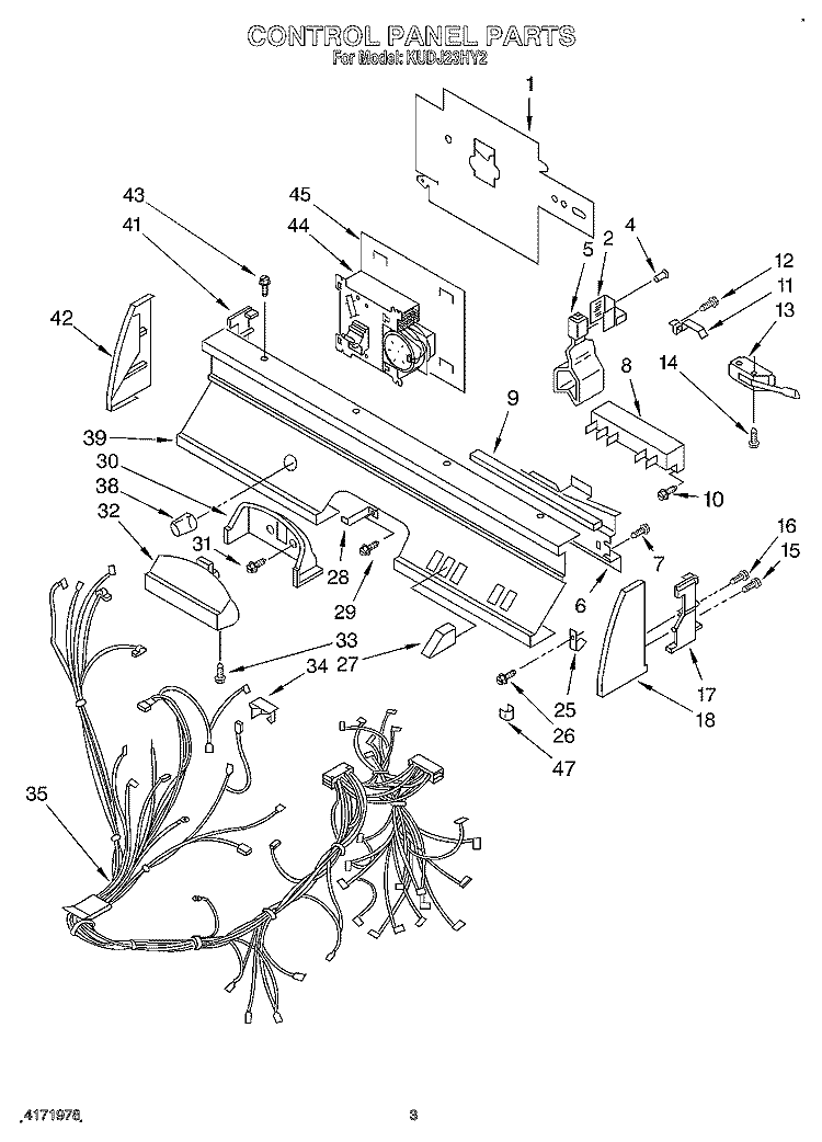 CONTROL PANEL, LIT/OPTIONAL Diagram and Parts List for KUDJ23HY2  KitchenAid Dishwasher
