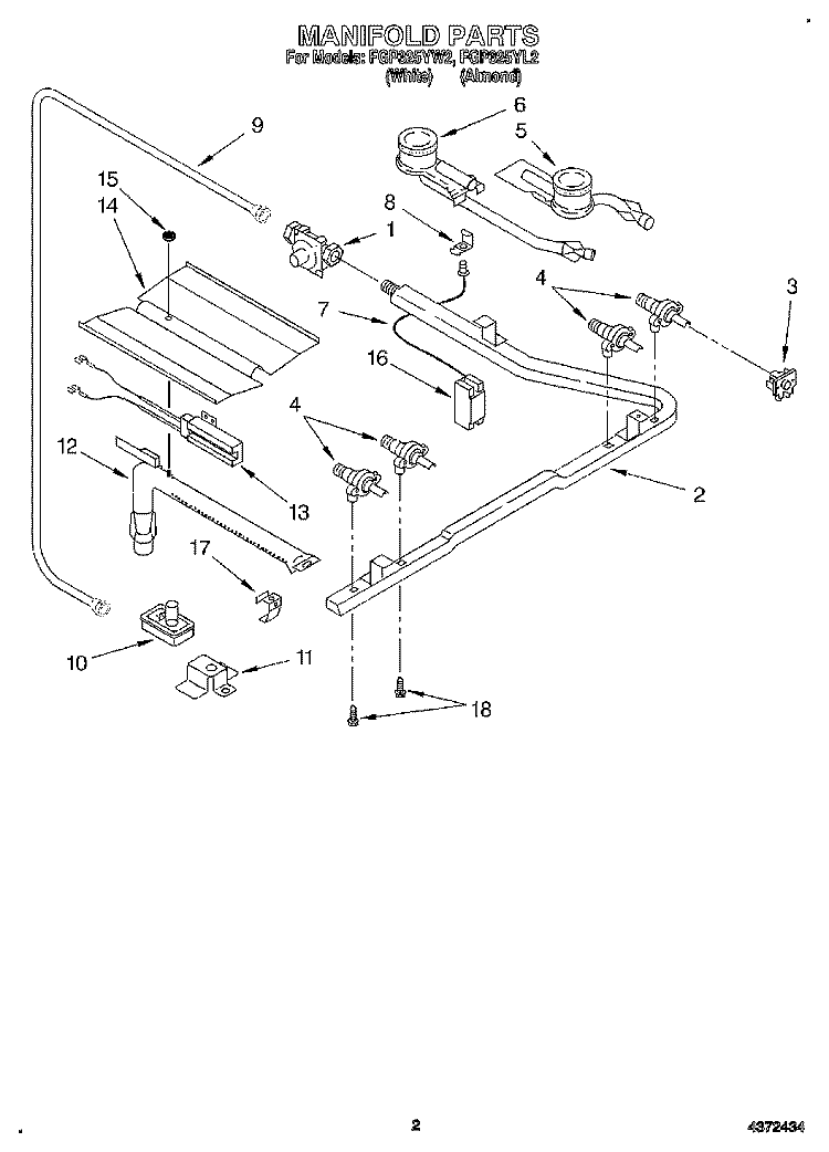 MANIFOLD Diagram and Parts List for FGP325YL2  Roper Range