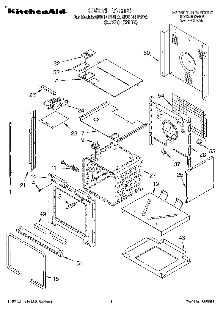 OVEN Diagram and Parts List for KEBI141DBL2  KitchenAid Wall Oven