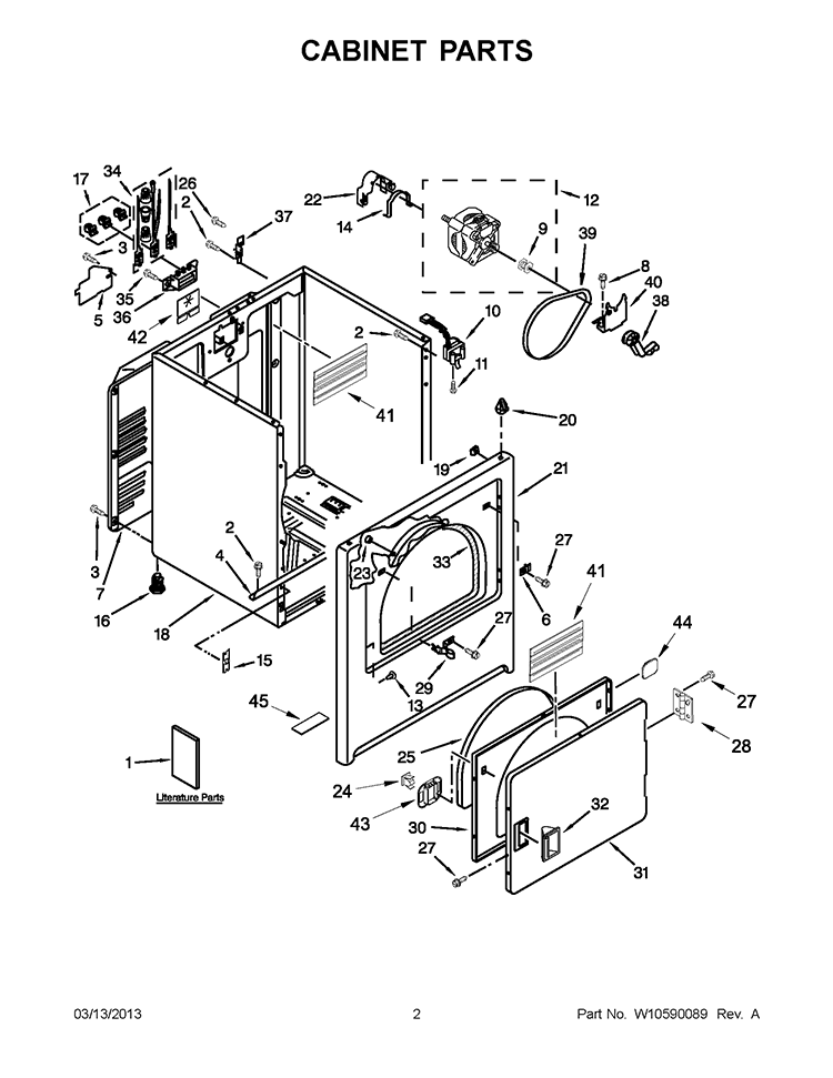 CABINET PARTS Diagram and Parts List for RED4640YQ1  Roper Dryer