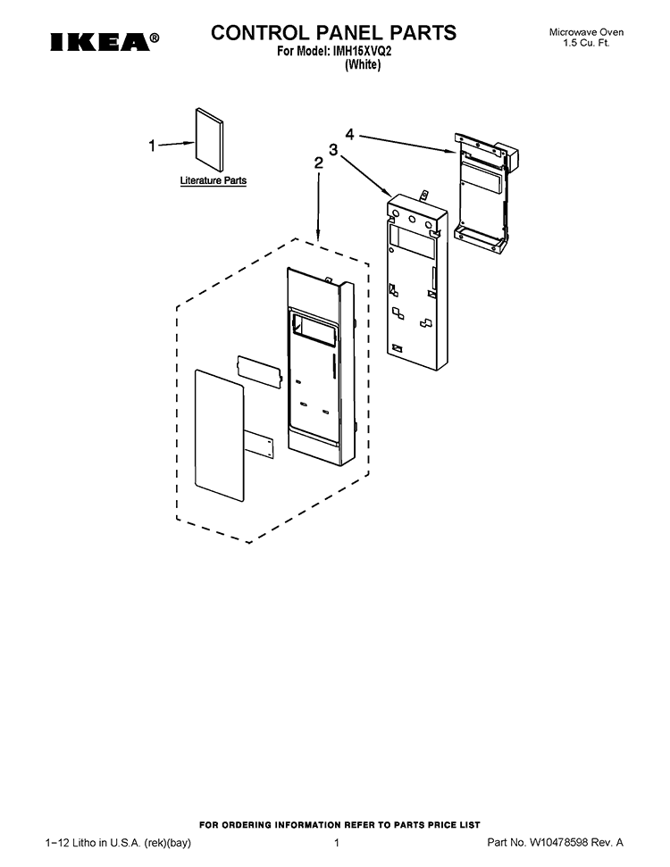 CONTROL PANEL PARTS Diagram and Parts List for IMH15XVQ2  Whirlpool Microwave