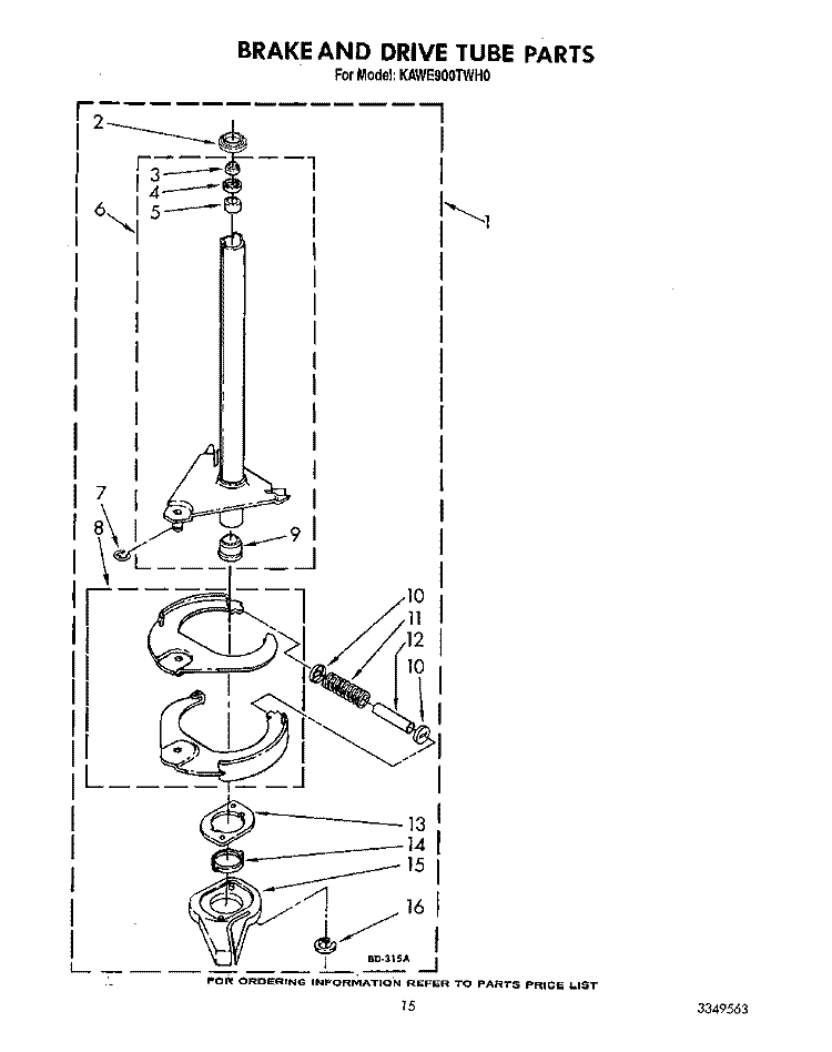 BRAKE AND DRIVE TUBE Diagram and Parts List for KAWE900TWH0  KitchenAid Washer